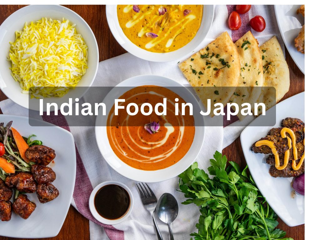 Indian food in Japan with curry, naan, and rice served in a traditional Indian restaurant